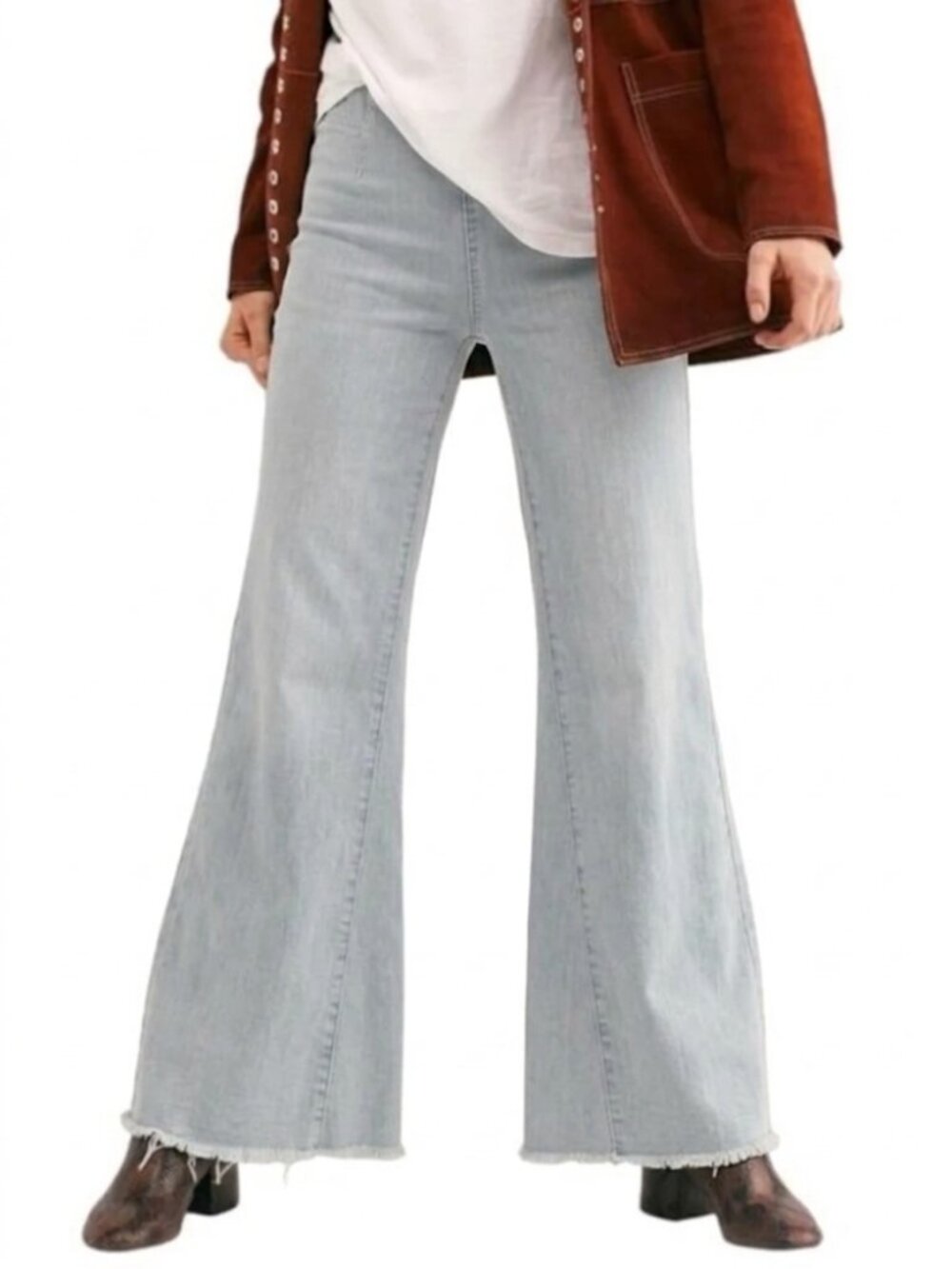 We The Free People Skyline Flare Pull On Jeans Stretch Denim Light Wash Size 24